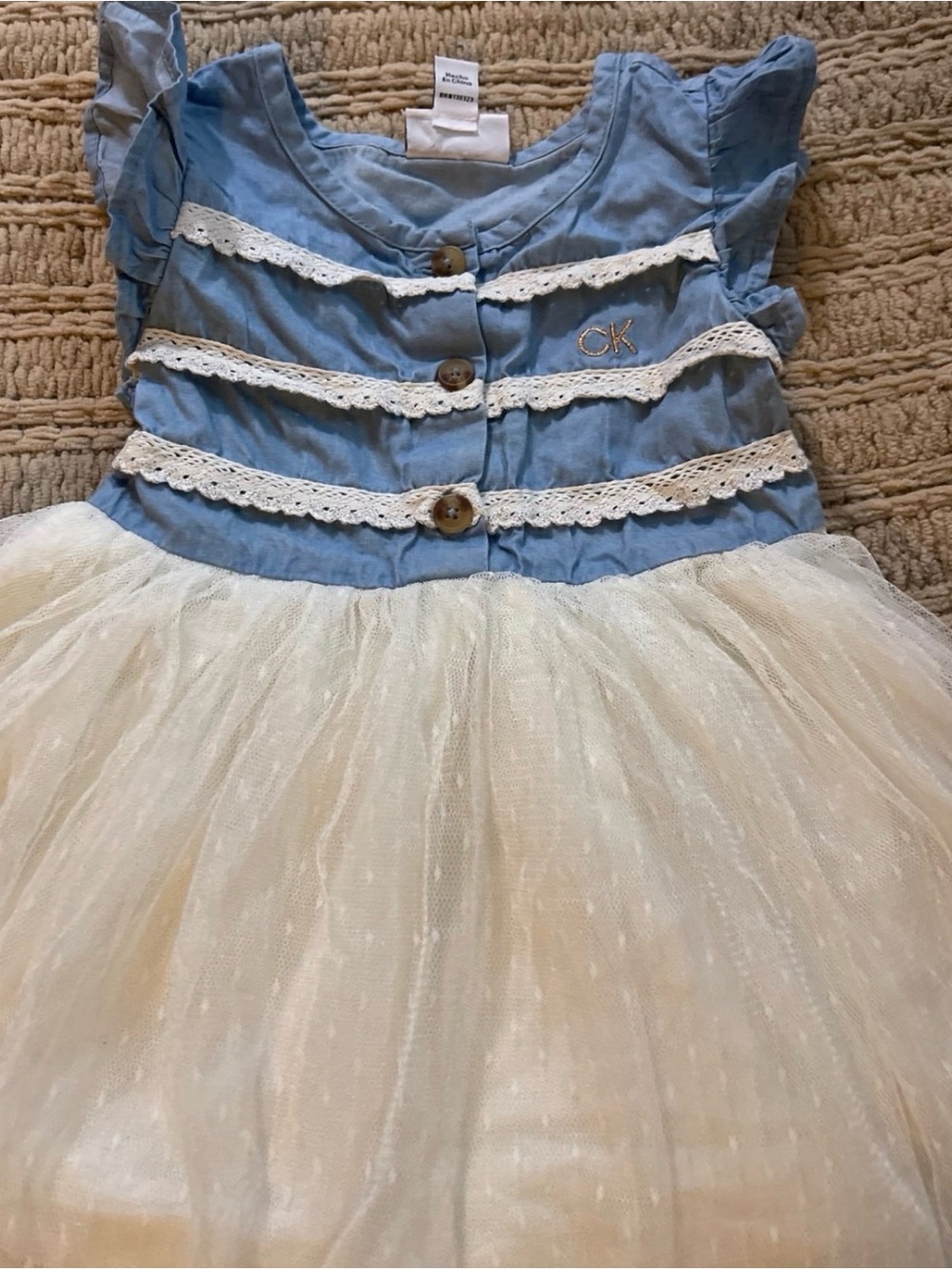 Calvin Klein Jeans Blue and Cream Tulle Bodice Dress